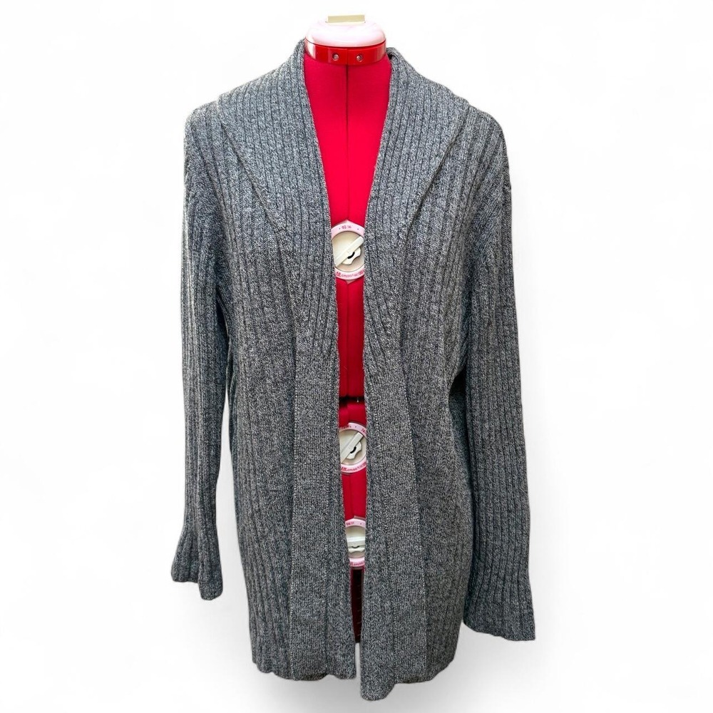Lord & Taylor gray wool blend open front long cardigan with ribbed texture Large